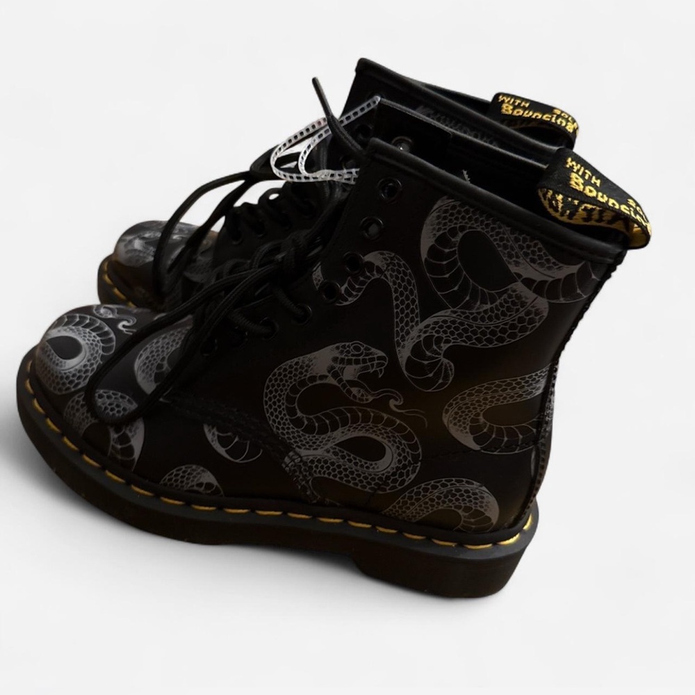 Dr. Martens Black Boots with Snake Pattern